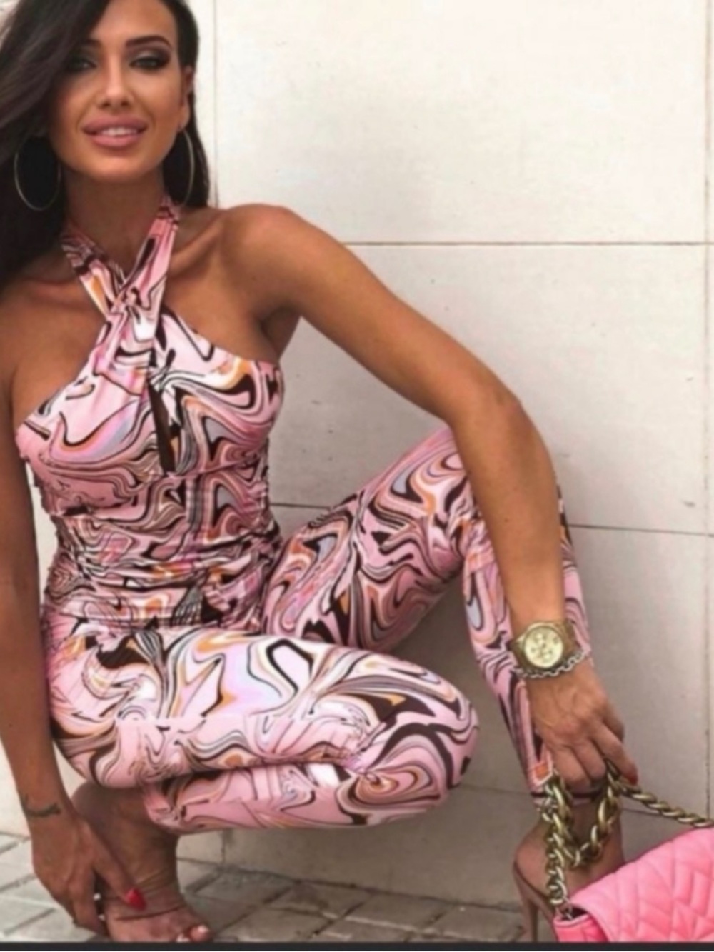 Zara Pink Marble Halter Jumpsuit